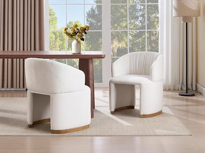 Barrel Dining Chairs Set of 4 - Accent Armchairs with Upholstered Curved Backrest, Modern Chenille Side Chairs for Dining Room/Living Room/Kitchen Island, Beige