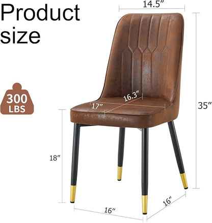 Dinner Chairs Set of 2 Perfect to Match Table Sets, Brown Velvet Upholstered Nice for Kitchen and Dining Room, Office Guest Chairs with Black Metal Legs, Gold Spray Decoration
