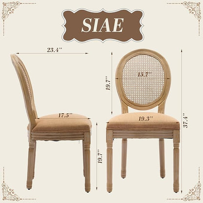 SoarFlash French Dining Chairs Set of 4, Vantage Dining Chair with Round Back, Wood Leg Farmhouse Country Rattan Dining Chair for Kitchen,Bedroom,Brown
