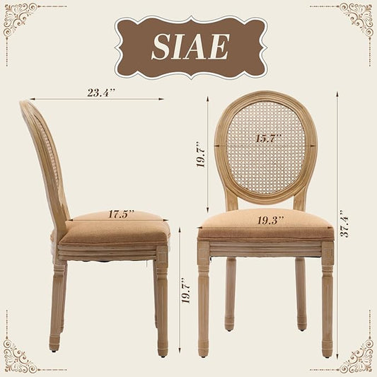 SoarFlash French Dining Chairs Set of 4, Vantage Dining Chair with Round Back, Wood Leg Farmhouse Country Rattan Dining Chair for Kitchen,Bedroom,Brown
