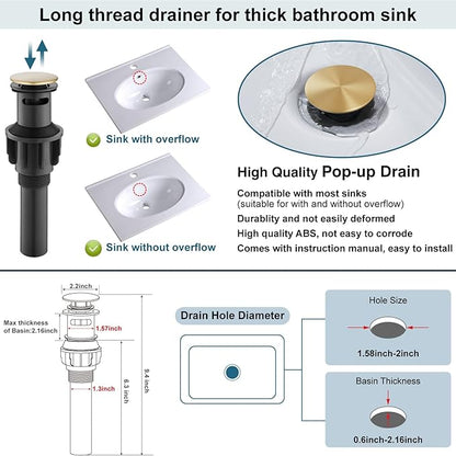 Midanya Waterfall Bathroom Faucets, Single Handle 1 Hole Bathroom Sink Faucet Modern RV Vanity Restroom Lavatory Basin Faucet with Pop Up Drain and Water Supply Lines,Brushed Gold