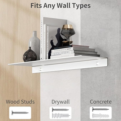 Danpoo Adhesive Floating Shelf for Wall Storage, Metal Wall Shelf for Bathroom/Living Room/Kitchen/Bedroom, 20" Long Display Shelf for Collectibles, Silver