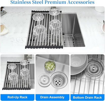 PEPO 18×18 Inch Undermount Kitchen Sink 16 Gauge Stainless Steel Bar Prep Sink Single Bowl with Drain Accessories for Small Kitchen, Wet Bar RV