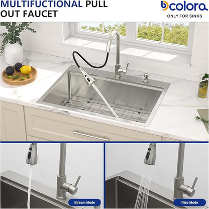 Dcolora 30 In. Drop In Kitchen Sink With Faucet Topmount Single Bowl Sink Workstation Stainless Steel Overmount Basin 30"×22"×10", DC-SFDOE00125