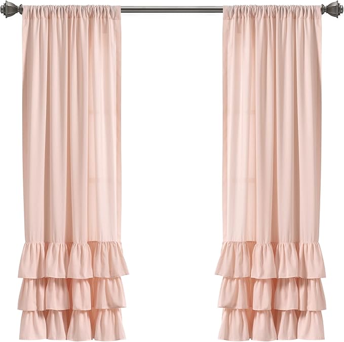 Lush Decor Allison Ruffle Light Filtering Window Curtain Panels Pair 40" W x 45" L Blush - Coquette Curtains for Bedroom - Drapes - Ruffle Curtains Kids