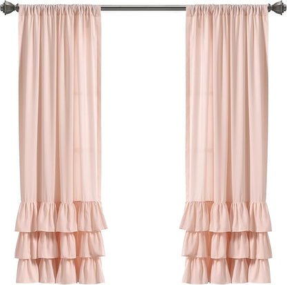 Lush Decor Allison Ruffle Light Filtering Window Curtain Panels Pair 40" W x 45" L Blush - Coquette Curtains for Bedroom - Drapes - Ruffle Curtains Kids