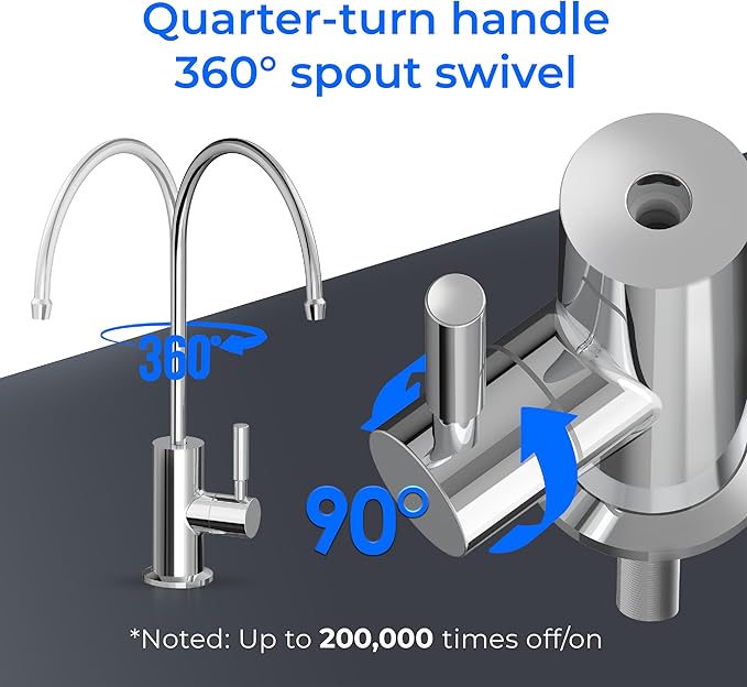 Waterdrop G2FCT-Chrome Drinking Water Faucet, Reverse Osmosis Faucet, Water Filter Faucet for Kitchen Bar Sink, Single Handle, Easy to Install, Lead-Free, Stainless Steel, Polished Chrome