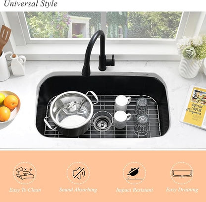 28 Black Undermount Kitchen Sink-Bokaiya 28x18 Inch Undermount Stainless Steel Sink 16 Gauge Single Bowl Kitchen Sinks with Dish Grid
