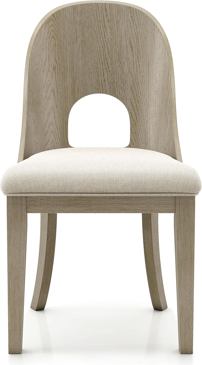 Furniture of America Selyra Modern Solid Wood Dining Chairs Set of 2 with Curved Wood Back, Comfortable Upholstered Seating for Dining Room, Home Kitchen, White Oak