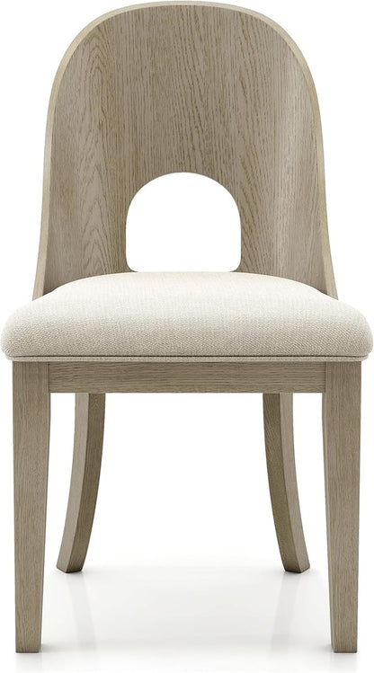 Furniture of America Selyra Modern Solid Wood Dining Chairs Set of 2 with Curved Wood Back, Comfortable Upholstered Seating for Dining Room, Home Kitchen, White Oak