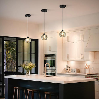 Weesalife Crystal Chandeliers for Dining Room Lights Fixture Over Table, 3 Pack Black Modern Pendant Light Fixture，Crystal Pendant Lighting for Kitchen Island Bathroom Bar