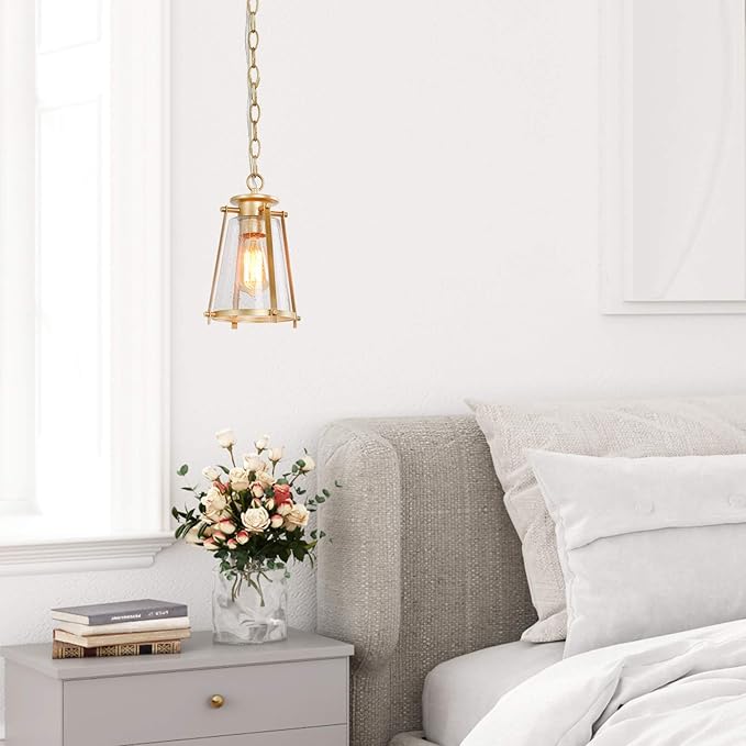 KSANA Gold Pendant Lighting for Kitchen Island, Hanging Brass Light Fixtures with Seeded Glass for Dining Room, Foyer