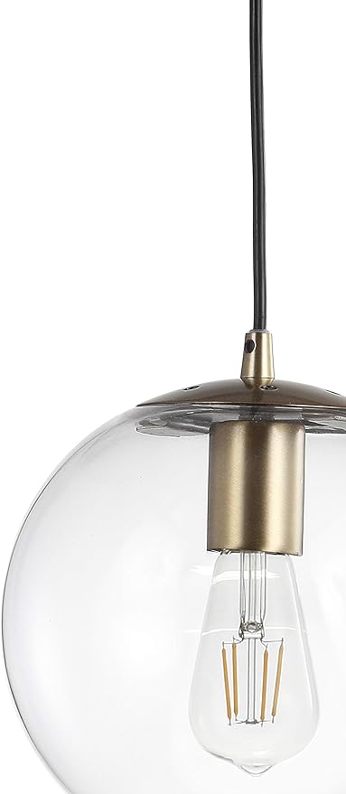 JONATHAN Y 7.75" Clear/Brass Gold Modern Globe LED Pendant Light, Industrial Hanging Ceiling Lamp for Kitchen Island, White Glass Globe Shade, LED Bulb Included (JYL9528C)