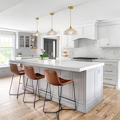 Clear Glass Pendant Light with Striped Shade, Adjustable Brass Vintage Hanging Light Fixture for Kitchen Island Sink Dining Room Ceiling Hallway Lighting