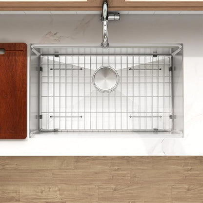 LQS 32 Inch Stainless Steel Kitchen Sink, Undermount 16 Gauge Stainless Steel Kitchen Sink, Single Bowl Kitchens Sinks with Sapele Wood Cutting Board For Family Kitchens, R10 Round Corner