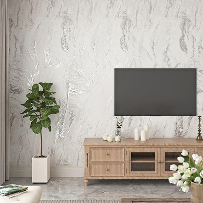 Wallercity Beige/Silver Peel and Stick Marble Wallpaper for Cabinets Bathroom Marble Contact Paper for Countertops Self Adhesive Removable Vinyl Countertop Wall Paper for Shelf Liner 15.8''x236''