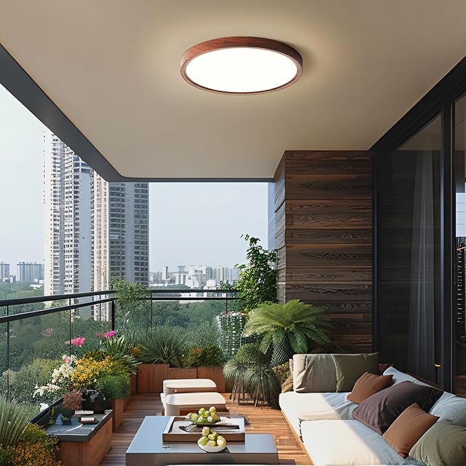 HEYAN Walnut Wood Flush Mount Ceiling Light Fixture,12 Inch Dimmable LED Ceiling Light with 3000K-4000K-6000K Selectable Flat Low Profile Round Ceiling Lights for Bedroom Hallway Laundry (2 Pack)