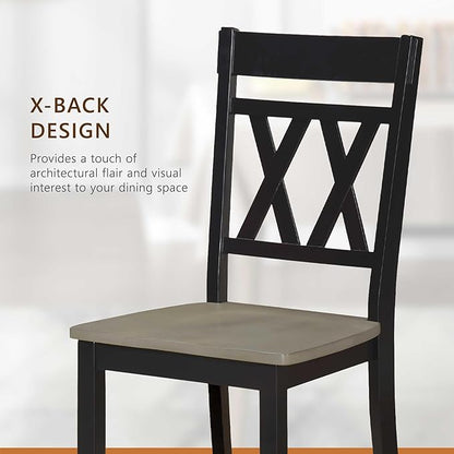 Lexicon Farmhouse Wood Dining Chair, Set of 2, Double Cross Back, Rustic Armless Chairs, Kitchen and Dining Room Furniture, Two-Tone Finish (Greywash and Antique Black)