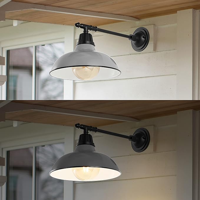 JONATHAN Y 12.25" Gray/Black 1-Light Industrial Farmhouse Outdoor Sconce, Iron Wall Light with LED Bulb, Metal Bowl Shade, Vintage Porch Lamp for Entryway Patio Kitchen (JYL7615D)