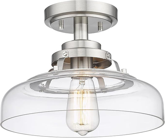 EAPUDUN Semi Flush Mount Ceiling Light, Farmhouse Close to Ceilight Lighting Fixture, Brushed Nickel Finish, Clear Glass Pendant Lamp Shade, SMA1307-BNK