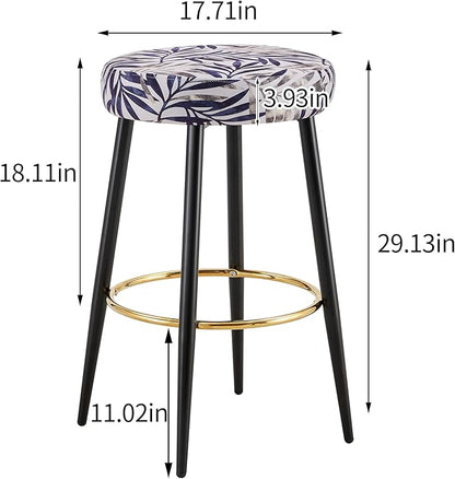 Counter Height Bar Stools Set of 2, PU Kitchen Stools Upholstered Dining Chair Stools 24 Inches Height with Golden Footrest for Kitchen Island Coffee Shop Bar Home Balcony Silver Leaves Velvet