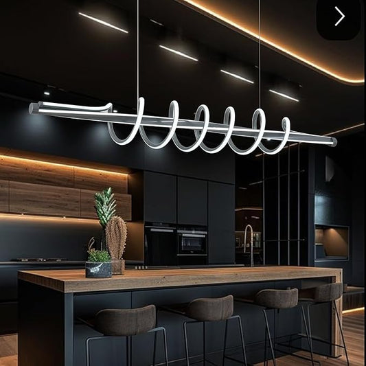 Led Pendant Lights for Kitchen Island,Modern Led Pendant Light Fixture, Dimmable Adjustable Height Music Note Shape Hanging Lamp with Remote White Modern Led Ceiling Light Fixture