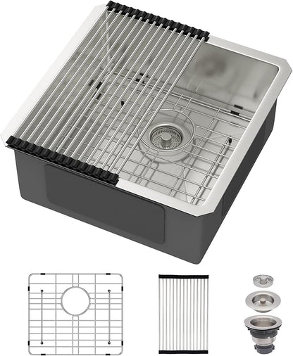 18 Undermount Kitchen Sink 18"x18"x8" Single Bowl 16 Gauge Stainless Steel Under Counter Single Bowl Kitchen Sinks Basin with Drain Strainer