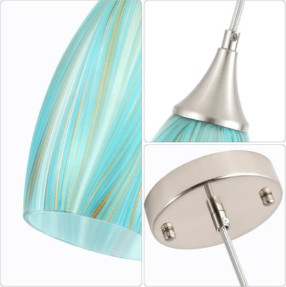 GLADFRESIT Sky Blue Serenity Pendant Light for Kitchen Islands – Artisanal Elegance with Adjustable Nylon Core and Ceramic Holder, 1 Pack for Dining Room, Entryway (Bulb Excluded)