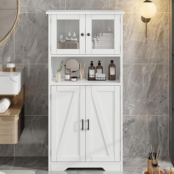 GAOMON Kitchen Pantry Storage Cabinet with Doors and Shelves, 50.4" Freestanding Pantry Cabinets, Wooden Cupboard, Large Floor Cabinet for Bathroom, Kitchen, Dining Room, Living Room, White