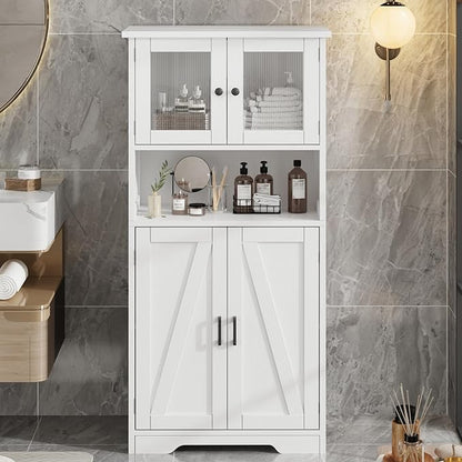 GAOMON Kitchen Pantry Storage Cabinet with Doors and Shelves, 50.4" Freestanding Pantry Cabinets, Wooden Cupboard, Large Floor Cabinet for Bathroom, Kitchen, Dining Room, Living Room, White