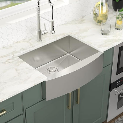 Logmey 27 Farmhouse Sink - 27x20 Inch Apron Front 16 Gauge Stainless Steel Sink Stainless Farm Sink Single Bowl Kitchen Sink