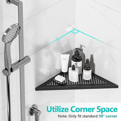 Qeke Bathroom Corner Shelf, Recessed 12" Shower Shelf Caddy, SUS304 Stainless Steel Shelf Wall Mount Triangular, No Drilling, Matte Black