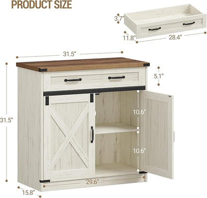 Hzuaneri Kitchen Storage Cabinet, Buffet Cabinet with Storage, Modern Farmhouse Sideboard Cabinets with Drawer, 31.5" Coffee Bar Cabinets with Doors & Adjustable Shelves, for Kitchen, White Brown