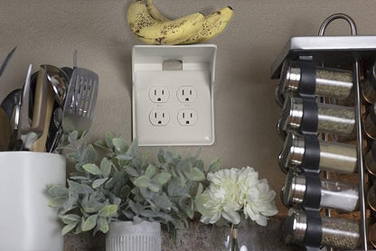 Power Perch Double Wall Outlet Shelf with Cord Storage Strap - Declutter & Reclaim Bathroom Counter Space - Alexa Stand, Apple Homepod Shelf, Toothbrush Holders Wall Mounted - Almond, 2-Pack