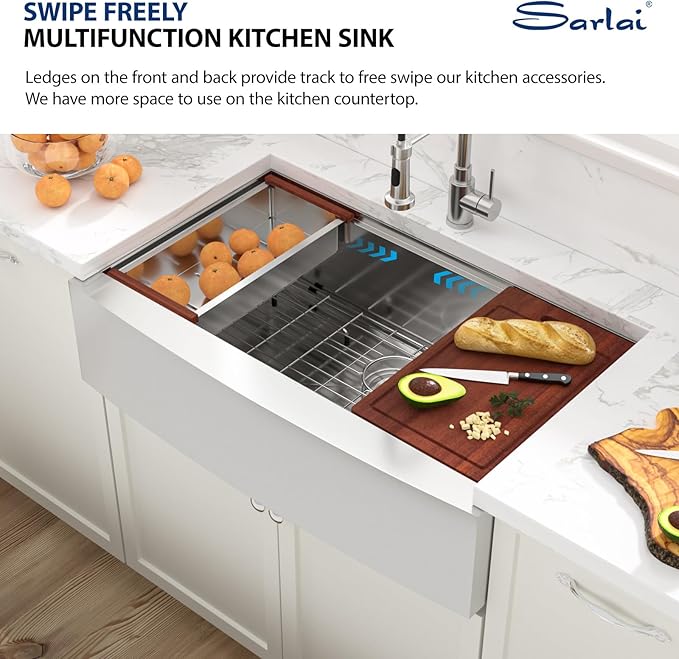 Sarlai 36 Farmhouse Sink Stainless Steel - 36x22 Inch Kitchen Sink Ledge Workstation Apron Front Single Bowl 16 Gauge Stainless Steel Luxury Undermount Farm Kitchen Sink