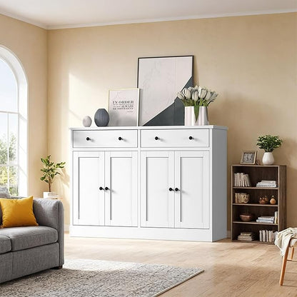 holzart 49" White Buffet Cabinet with Doors & Drawers, Modern Kitchen Storage Sideboard, Coffee Bar Console Table for Dining Room, Living Room, Entryway