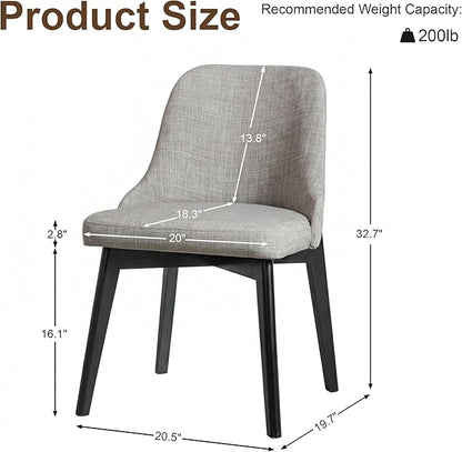 Casaphoria Set of 2 Upholstered Dining Chairs, Light Grey Fabric Kitchen Chairs with Black Wood Legs, Modern Accent Chairs for Dining Room, Living Room or Kitchen