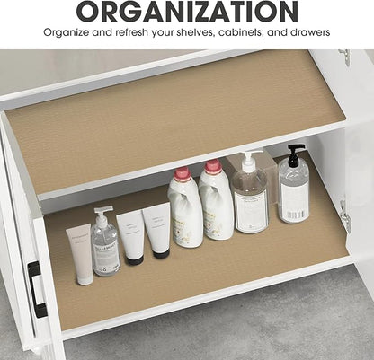 Drawer and Shelf Liner, Non-Slip Kitchen Cabinet Liners Non-Adhesive Thick Strong Grip Waterproof Washable Mats Protect Dresser Shelves Cupboard Bathroom Cabinets, Beige, 18 in X 30 FT