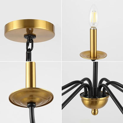 JONATHAN Y 34.75" Brass Gold/Black 6-Light Bohemian Farmhouse Iron Chandelier, Rustic Candle-Style LED Hanging Light for Dining Room Kitchen Island Entryway Foyer (JYL7559C)