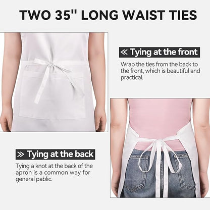 NLUS 2 Pack White Aprons with 2 Pockets for Women Men Kitchen Aprons with Pockets, Chef Aprons for Baking BBQ Cooking