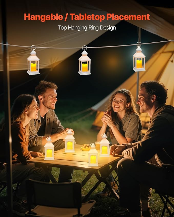 VEVOR 12 Pcs Decorative Candle Lantern, LED Electric Flameless Candle, Plastic LED Holder with Glass, Wall Hanging Indoor Porch Lanterns for Wedding Table Party Farmhouse Indoor Decor, White