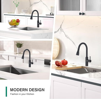 CREA Black Kitchen Faucet, Pull Down Kitchen Faucets with Sprayer 3 Modes, Uitility Laundry Faucets Single Hole Bar Sink Faucet 360° Swivel High Arc Stainless Steel RV Faucet, Matte Black