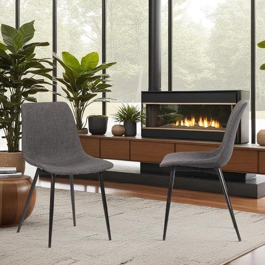 Armen Living Monte Mid Century Modern Dining Accent Chair for Table Kitchen Desk Vanity in Charcoal Gray Fabric Upholstery with Black Metal Legs