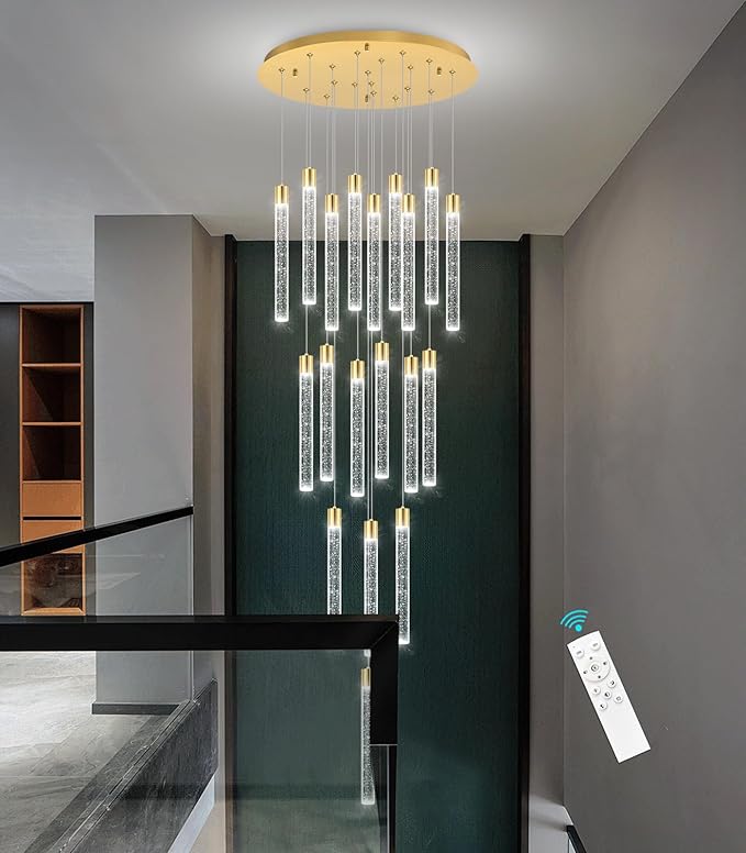 19-Light Long Large Modern Led Crystal Chandeliers Modern Spiral Chandeliers High Ceilings Chandelier for Staircase Foyer Gold