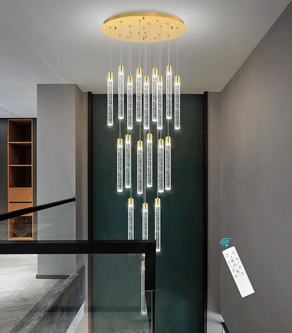 19-Light Long Large Modern Led Crystal Chandeliers Modern Spiral Chandeliers High Ceilings Chandelier for Staircase Foyer Gold