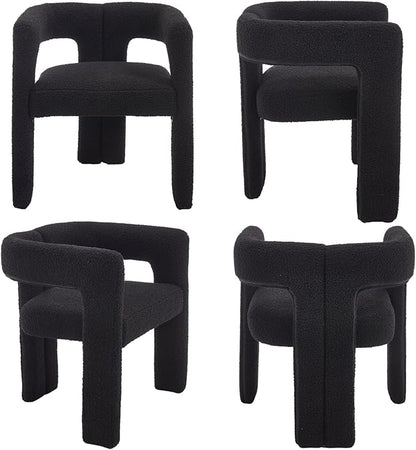 VESCASA Modern Barrel Dining Chairs Set of 2 with Open Back, Upholstered Boucle Accent Kitchen Armchairs with Wood Legs for Dining Room Reception Small Space, Black