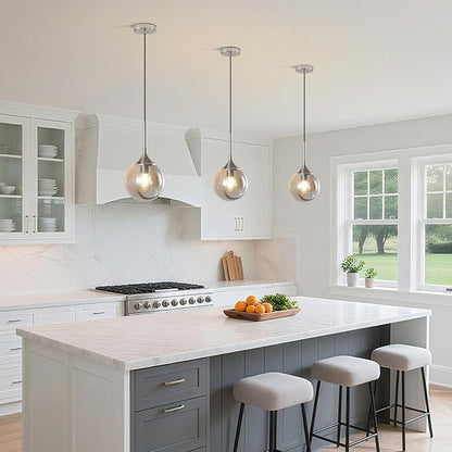 KCO Lighting 7.1” Smoked Glass Pendant Light Single Pendant Light Brushed Nickel Dining Room Light Fixtures Globe Hanging Light Fixture