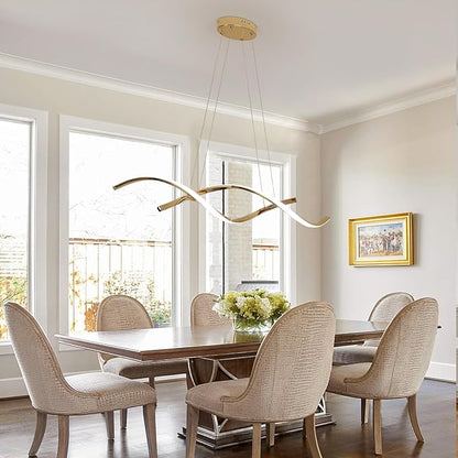 Dimmable Gold Chandelier for Dining Room, Adjustable Height Pendant Light Fixtures Over Table, Modern Kitchen Island Lighting, 35.4in 21W (Gold 35.4“)