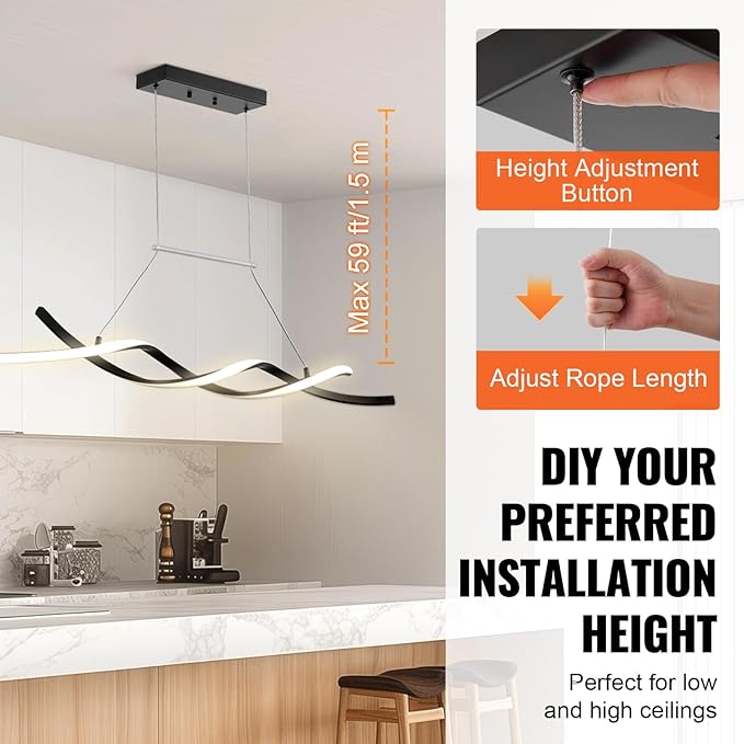 VEVOR Modern Chandelier Light Fixtures, 24W, Dimmable LED Pendant Light with Remote Control Silicone Lampshade, 3000K / 4000K / 6500K Color Temperature Adjustable Ceiling Lamp for Kitchen Dining Room
