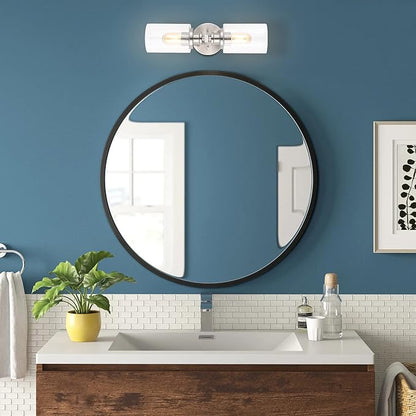 JONATHAN Y 16.5" Nickel 2-Light LED Wall Sconce, Modern Farmhouse Vanity Light with Seeded Glass Shade, Industrial Iron Fixture for Bathroom Mirror, LED Bulbs Included (JYL7577C)